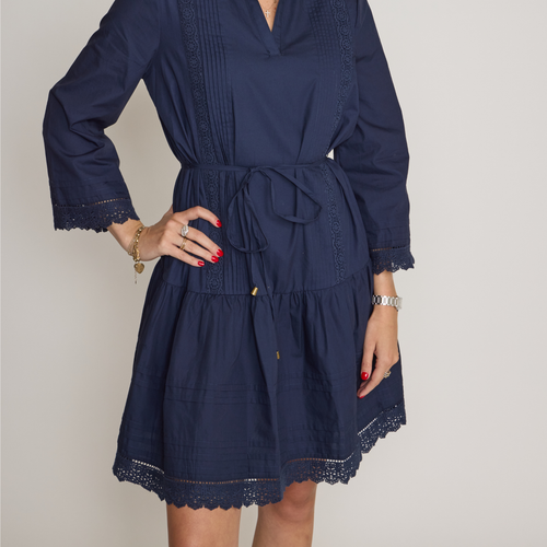 Julia Jordan Lace Trim Tie Waist Long Sleeve Dress