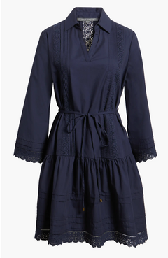Julia Jordan Lace Trim Tie Waist Long Sleeve Dress