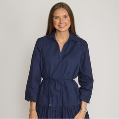 Julia Jordan Lace Trim Tie Waist Long Sleeve Dress