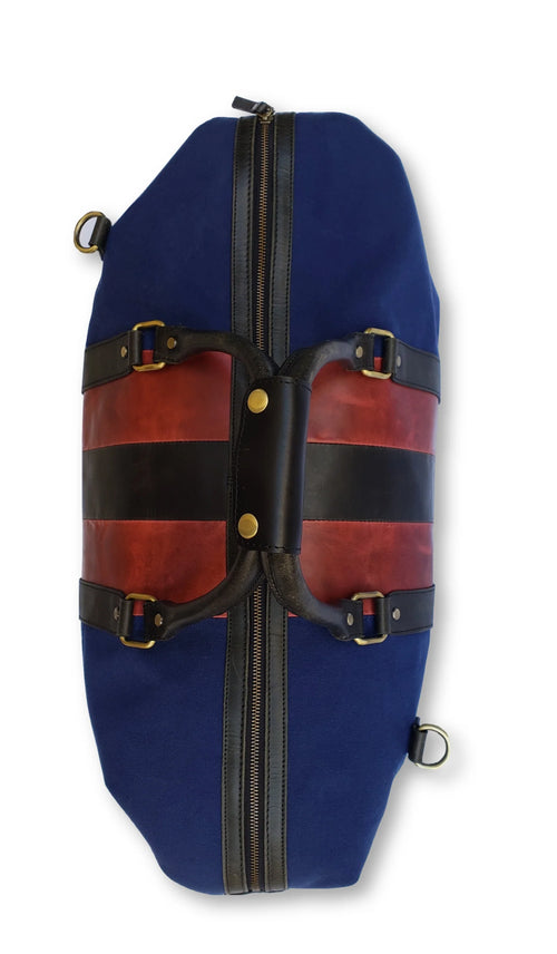 Wadsworth Red & Black Leather Striped Canvas Duffle Bag