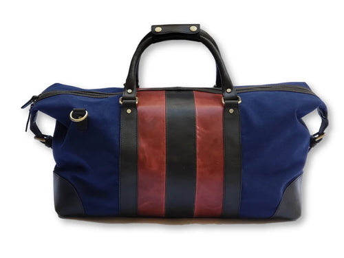 Wadsworth Red & Black Leather Striped Canvas Duffle Bag