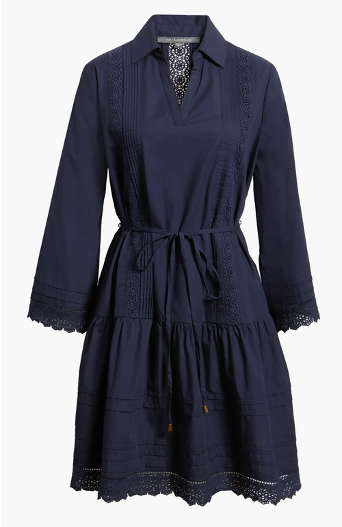Julia Jordan Lace Trim Tie Waist Long Sleeve Dress